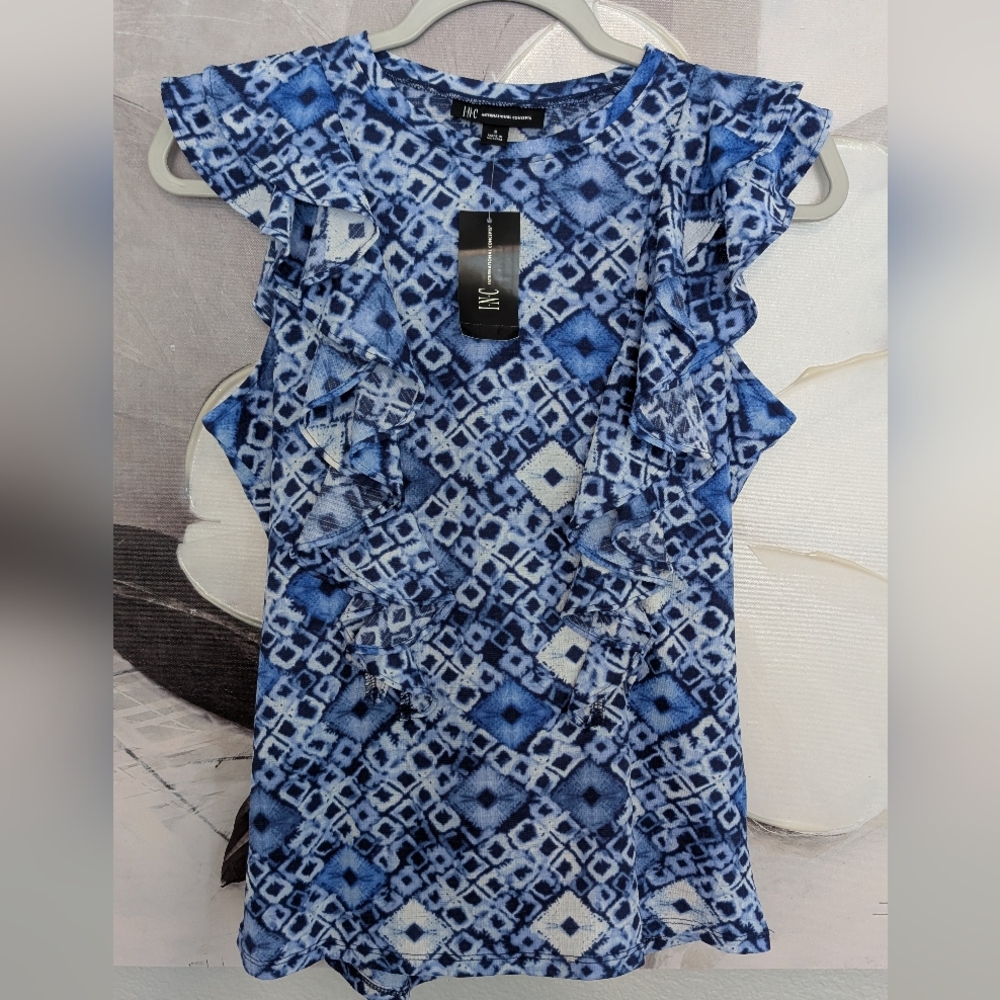 Inc International Concepts Exotic Escape Double RuffleTop Size Small Nwt ❤